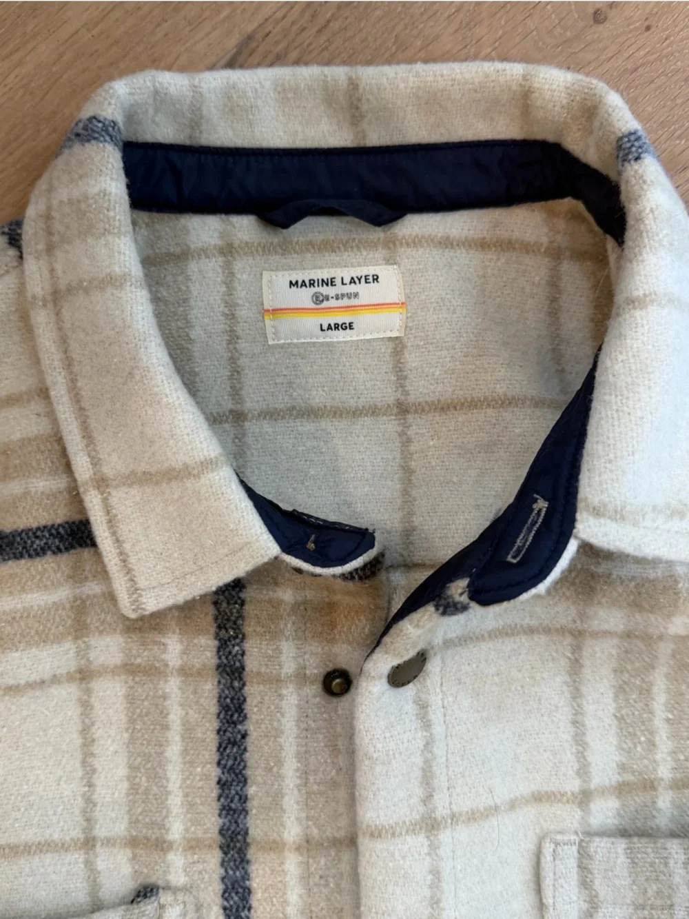 Marine Layer Beige Plaid Lightweight Shirt Jacket - Picture 2 of 4